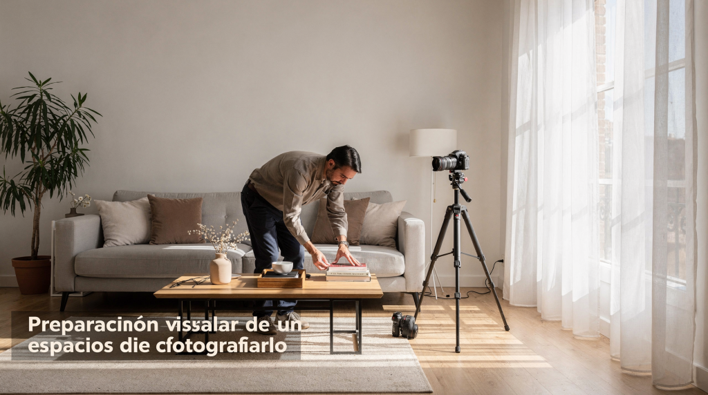 Preparación visual de un espacio antes de fotografiarlo